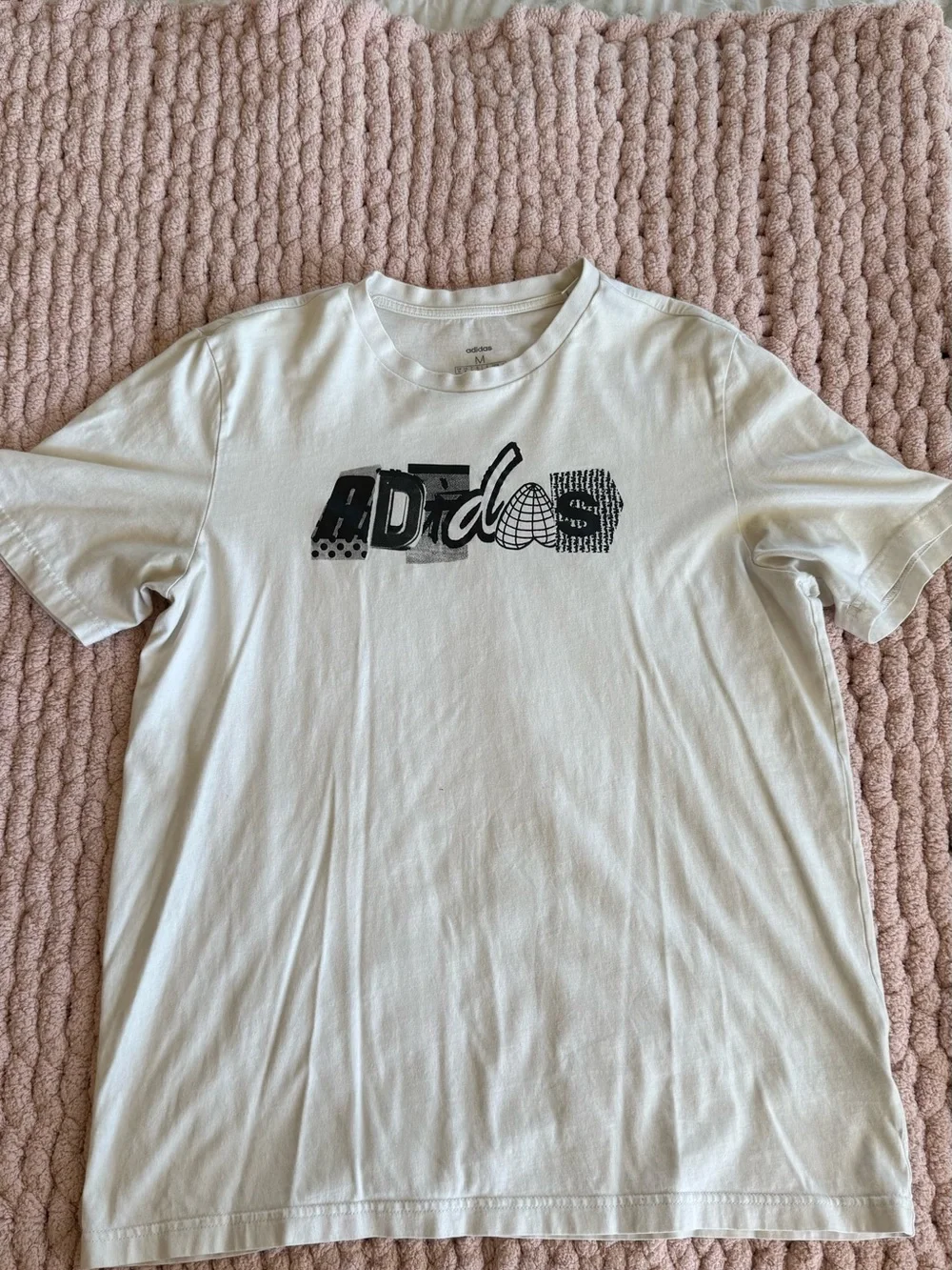 adidas White Short Sleeve Tee with Black Graphic Logo